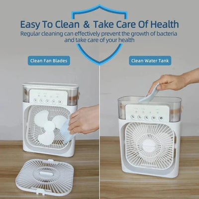Portable Air Conditioner Fan Usb Electric Fan With Led Night Light, Fine Mist Water, And Humidifier Function | Led Night Light Water Mist (random Color) – 10 Inches