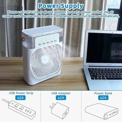 Portable Air Conditioner Fan Usb Electric Fan With Led Night Light, Fine Mist Water, And Humidifier Function | Led Night Light Water Mist (random Color) – 10 Inches