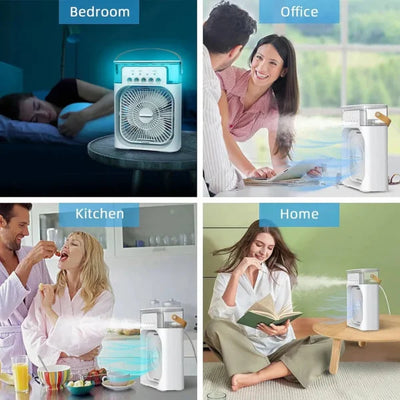 Portable Air Conditioner Fan Usb Electric Fan With Led Night Light, Fine Mist Water, And Humidifier Function | Led Night Light Water Mist (random Color) – 10 Inches